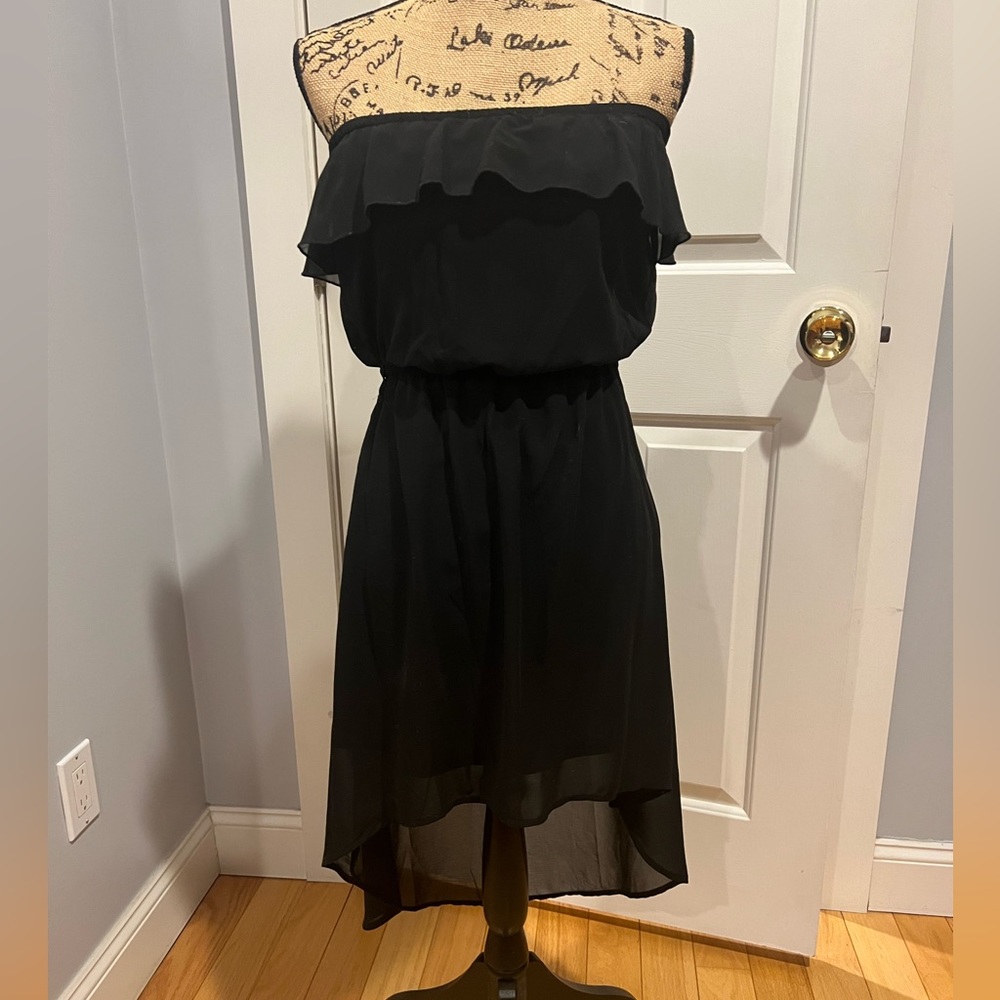 Black strapless sheer dress shorter in front than back